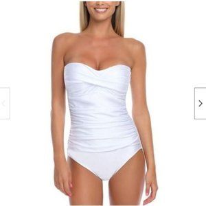 NWT Relleciga White Ruched Convertible Strapless One Piece Swim Suit Sz XL